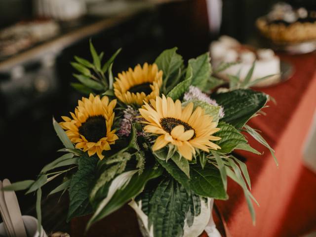 Sonnenblumen auf Tisch